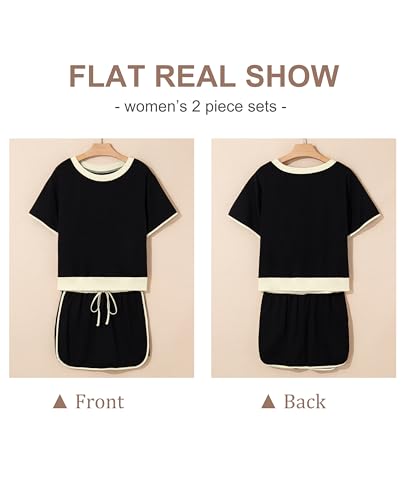 Lounge Sets for Women 2 Piece Skirt Colorblock Drop Shoulder T Shirt and Skort Set Summer Tracksuits