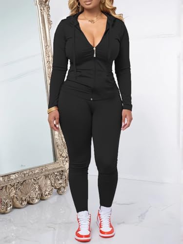 Women 2 Piece Outfits Casual Workout Sets Bodycon Tracksuit Zip Up Long Sleeve Hoodle Jacket Jogger Pants Set