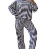 Women's Striped 2 Piece Lounge Set Casual Long Sleeve T-Shirt Drawstring Wide Leg Pants Matching Pajamas Set