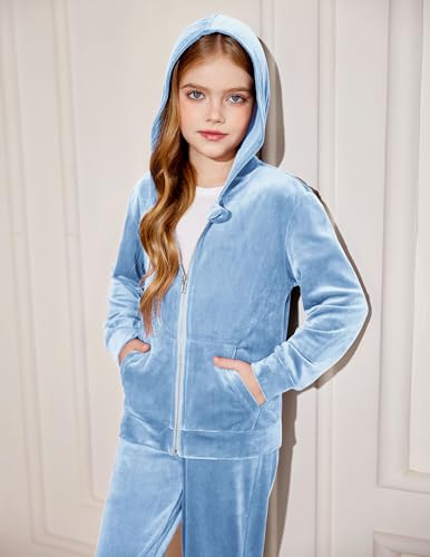 2 Piece Outfits for Girls Velour Tracksuit Hoodie and Jogger Set Sweatsuit Athletic Clothes Sets