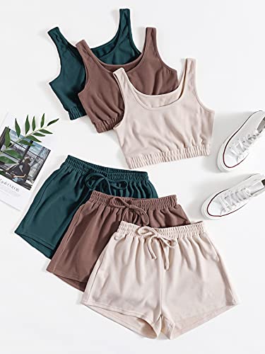Summer Outfits for Women 2025 Vacation Beach 6 Pieces Crop Tank Top and Shorts Matching Sets