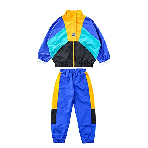 Boys' Girls' Color Block Jacket Track Pants Sets Hip Hop Dance Patchwork Clothes Unisex Streetwear