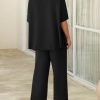 Women's Oversized Lounge Set 3/4 Batwing Sleeve Crew Neck Pullover Top Wide Leg Pants Two Piece Outfits