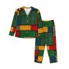 African Style Patchwork Print Soft Button Top With Pants Fall Pajamasï¼ŒChic Women'S Long-Sleeved Pajama Set