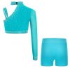 Kids Girls Two Piece Dance Workout Set Crop Top with Shorts Gymnastic Tracksuit Tumbling Outfits