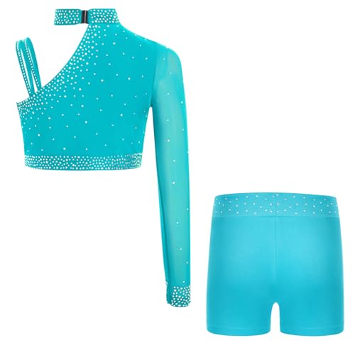Kids Girls Two Piece Dance Workout Set Crop Top with Shorts Gymnastic Tracksuit Tumbling Outfits