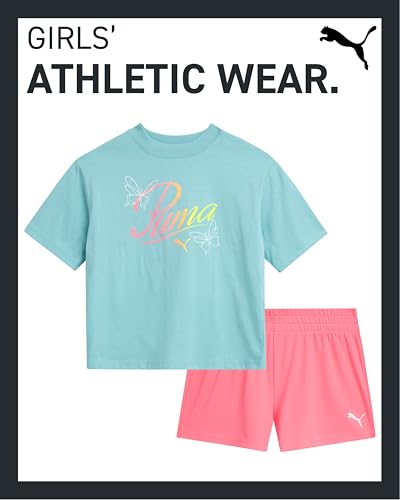 Girls Athletic Shorts Set - 2 Piece Active Performance TShirt and Gym Bike Kids Shorts Girls Activewear Set (7-14)