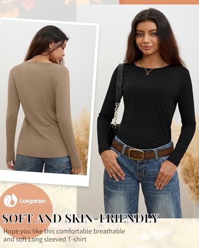 4 Pack Women' Long Sleeve Shirts Tops Casual Loose Fit Crew Neck Basic Tee Fashionable Workout Layer Fall Outfit