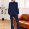 Women's 2 Piece Outfits V Neck Long Sleeve Sweater Pullover Top Wide Leg Pants Sweatsuit Lounge Sets