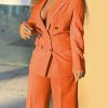 Pants Suits for Women Dressy 2 Piece Business Casual Outfits Double Breasted Blazer Wide Leg Pants Set Office Work