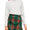 Girls 2 Piece Christmas Outfit Long Sleeve Ribbed Turtleneck Tops and Plaid Skorts Skirt Sets