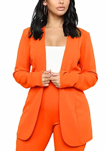 Women's Casual Pants Suit 2 Piece Business Outfits Solid Long Sleeve Blazer and Pencil Pant Sets