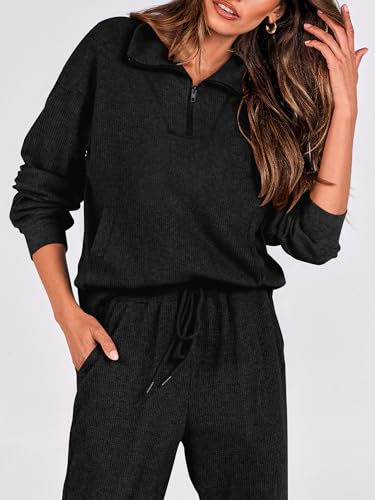 Women's 2 Piece Tracksuit Fall Outfits 2025 Long Sleeve Half Zip Sweatshirt Sweatpants Lounge Set Sweatsuits