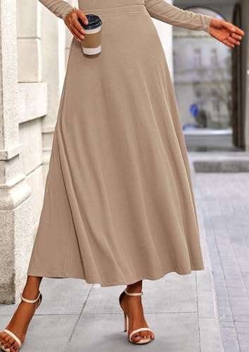 Women's Spring 2 Piece Outfits Dressy Casual Ribbed Knit Long Sleeve Crop Tops Maxi Flowy Skirts Matching Sets