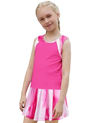 Girls Tennis Golf Pickball Dress Athletic Outfits Kids Tank Top and Skorts Sets