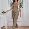 Women Suiting 2 Piece Outfits Knit Set Sleeveless Button Down Vest Wide Leg Pants Lounge Sets