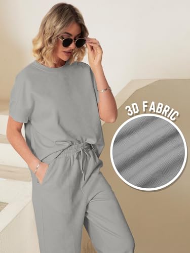 Womens 2 Piece Outfits Lounge Sets Short Sleeve Loose Fit Top and Wide Leg Pants Set Sweatsuits Tracksuit