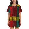 African Style Patchwork 1 Print Cute Short Sleeve Pajama Set For Women Casual Loungewear With Pockets Four Seasons
