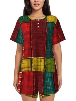African Style Patchwork 1 Print Cute Short Sleeve Pajama Set For Women Casual Loungewear With Pockets Four Seasons