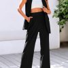 Women's 2 Piece Outfits Sleeveless Suit Vest and Wide Leg Pants Business Casual Blazer Sets