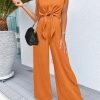 Women's Summer 2 Piece Outfits 2025 Cap Sleeve V Neck Belted Crop Tops Wide Leg Pant Sets Casual Tracksuit