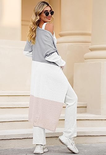 Women's Fuzzy 3 Piece Lounge Sets Sweatsuits Open Front Cardigan Crop Tank Tops Wide Legs Pants Outfits