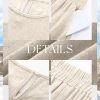 Womens 2 Piece Summer Linen Outfits Short Sets Round Neck Sleeveless Tank Top Elastic High Waisted Shorts with Pockets