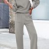 Women's 2 Piece Outfits 2024 Winter Fashion Tracksuits Long Sleeve Pullover Tops Straight Leg Pants Lounge Sets