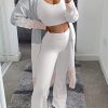 Women's Fuzzy 3 Piece Lounge Sets Sweatsuits Open Front Cardigan Crop Tank Tops Wide Legs Pants Outfits