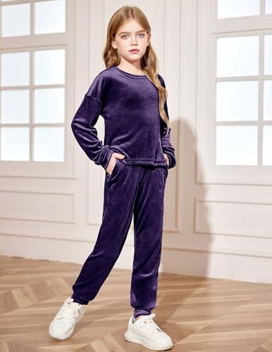 Girls 2 Piece Outfit Sweatsuits Set Kids Velour Sweatshirts & Sweatpants Tracksuits Set for Girls