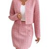 Women's 2 Piece Outfits Plaid Tweed Blazer Long Sleeve Jacket and Skirt Set