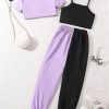 Girls' Summer 3 Pieces Outfits Graphic Crop Top and Camisole with Sweatpants Set
