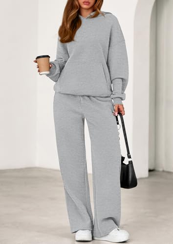 Women's 2 Piece Outfits Fall Sweatsuits Oversized Hoodies Wide Leg Sweatpants Tracksuits Lounge Matching Sets