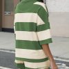 Women's Striped 2 Piece Outfits Oversized Lounge Set Summer Workout Sets Top and Shorts with Pockets