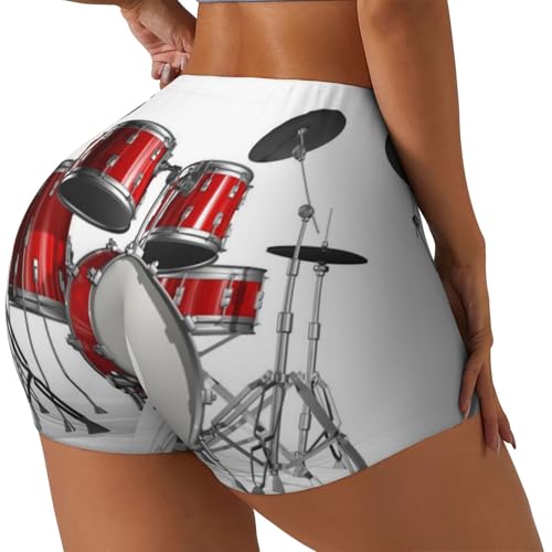 Cool Drum Set Print Women's Workout Shorts Elastic Athletic Gym Shorts Summer Seamless High-Waisted Yoga