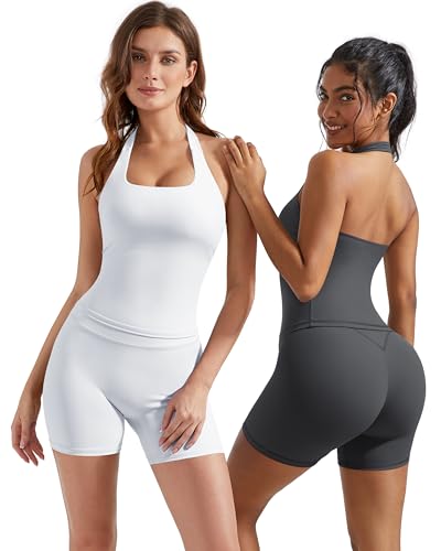 2 Piece Workout Sets for Women Halter Sports Bra Tank Gym Biker Shorts Outfits