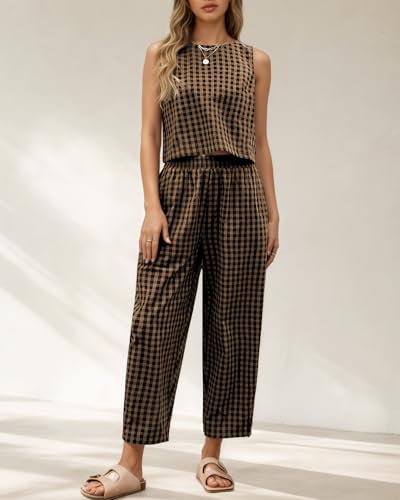 2 Piece Sets For Women 2025 Summer Matching Wide Leg Crop Pants Outfits Travel Vacation Beach Lounge Sets