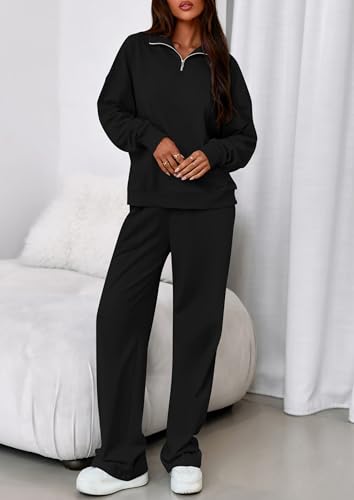 Womens Casual Two Piece Sets Fall 2025 Outfits Quarter Zip Sweatshirts Straight Leg Pants Sweatsuits Tracksuit