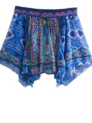 2 Piece Set Print Tube Top Elastic Waist Shorts Suit Female Casual Vacation Blue Suits