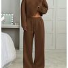 Women's 2 Piece Outfits Fall Sweatsuits Off The Shoulder Crop Top Wide Leg Sweatpants Casual Matching Lounge Sets