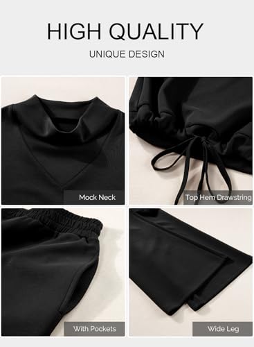 Women's 2 Piece Outfits Lounge Set Mock Neck Long Sleeve Sweatshirt With Wide Leg Pants Sweatsuit Fall 2025