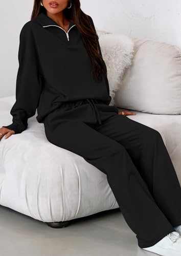 Womens Casual Two Piece Sets Fall 2025 Outfits Quarter Zip Sweatshirts Straight Leg Pants Sweatsuits Tracksuit