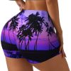 Palm Tree Purple Sunset Print Women's Workout Shorts Elastic Athletic Gym Shorts Summer Seamless High-Waisted Yoga