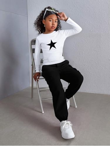 Tween Girls Clothes Ribbed Star Printed Shirt + Cargo Pants Sets Fall Outfits Sizes 7-16 Years