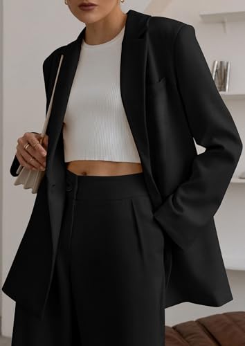 Women's Two Piece Outfits Dressy Blazer Jacket Wide Leg Pants 2025 Fall Business Casual Office Work Suit Sets