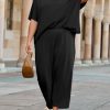 Women's Plus Size 2 Piece Outfits 3/4 Batwing Sleeve Capelet Crew Neck Pullover Top Wide Leg Pants Lounge Set