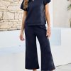 Women's 2 Piece Outfits Sweatsuit Casual Lapel Collar Short Sleeve Tops Drawstring Wide Leg Pant Lounge Sets