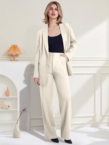 Women's 2 Piece Suit Two Button Business Casual Office Work Outfits Dressy Blazer Wide Leg Pants Set