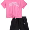Girls Shorts Set - 2 Piece Short Sleeve Graphic Tee and Paperbag Twill or Denim Shorts Outfits for Girls (7-12)