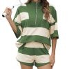 Women's Striped 2 Piece Outfits Oversized Lounge Set Summer Workout Sets Top and Shorts with Pockets